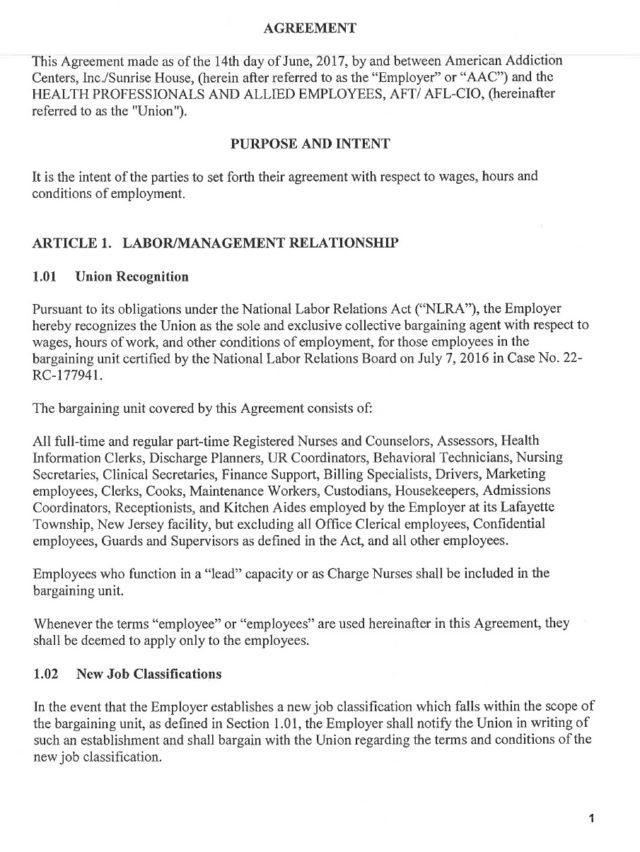 Collective Bargaining Agreement between HPAE and AAC/Sunrise House, October 26, 2020